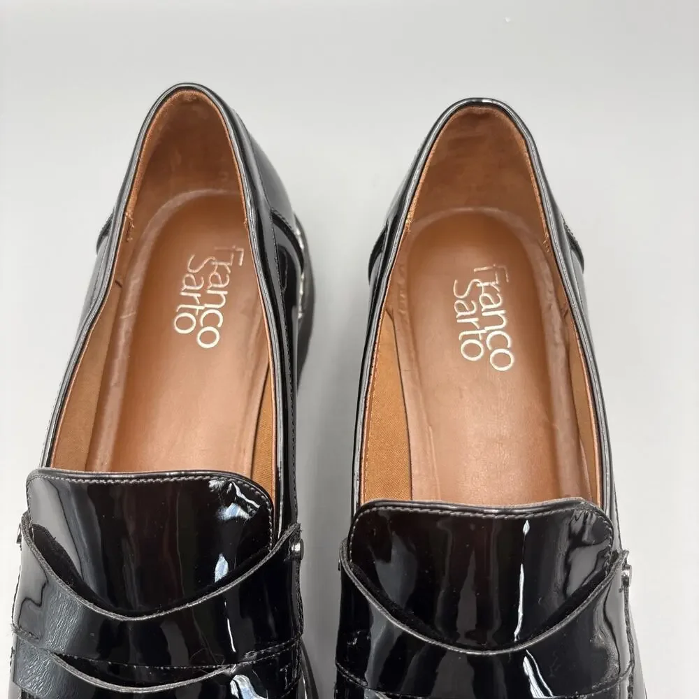 Franko Sarto Cassandra Penny Loafers Size 10 Black Patent Vegan Leather Academia